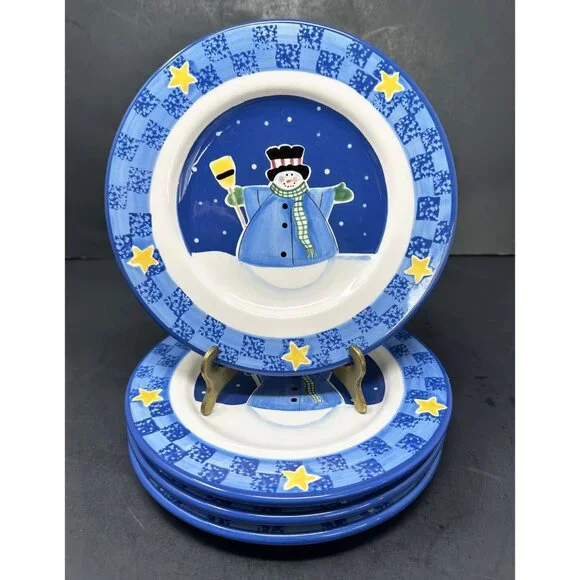 Vtg 4 SANDI GORE EVANS S'MORES THE MERRIER Jolly Follies Salad Plates Snowman - Picture 11 of 13